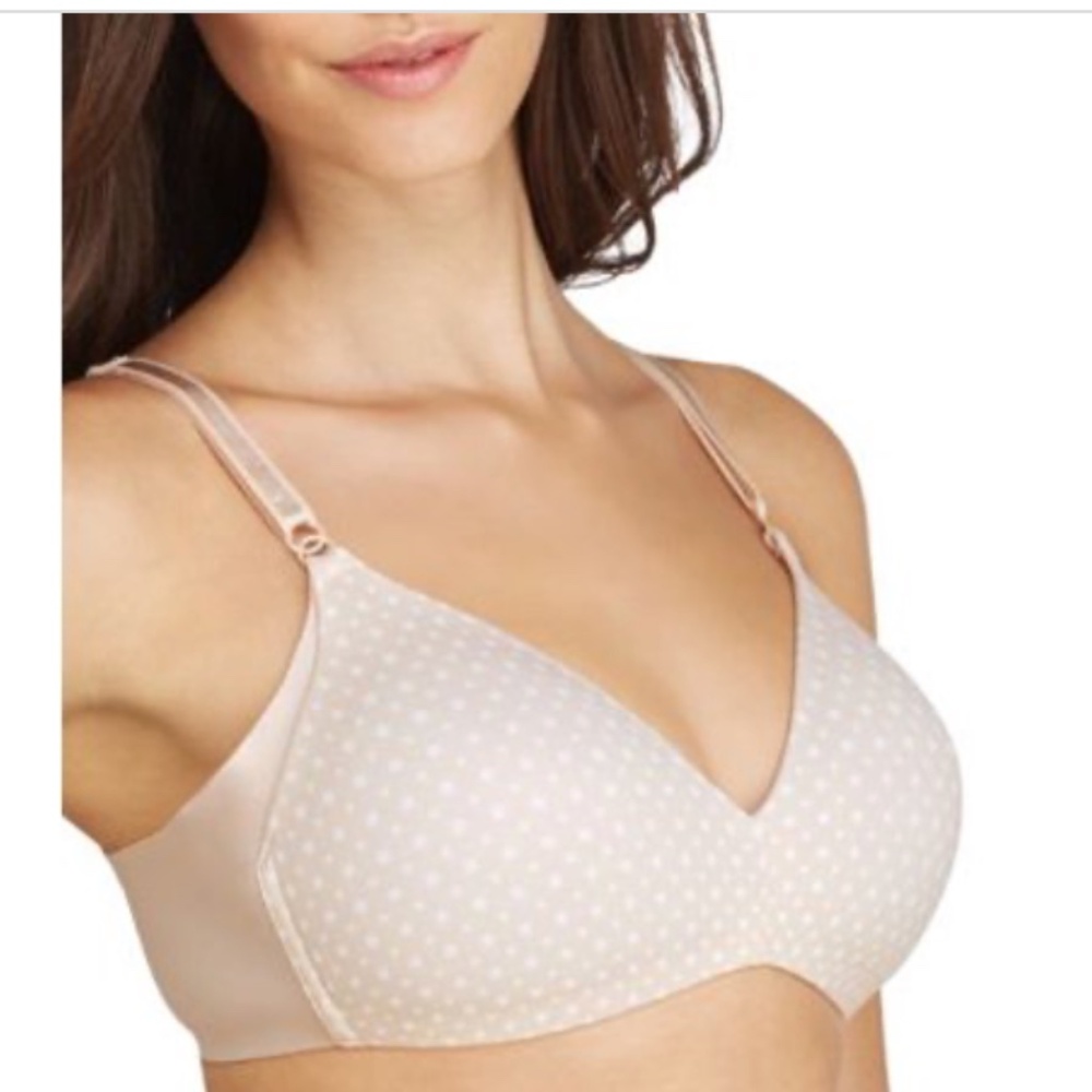 Women S Warner S 1056 No Side Effects Wire-Free Bra (Butterscotch/Dot Print